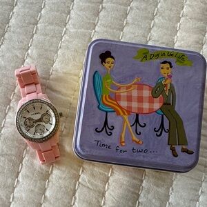 Fossil Pink Watch with Rhinestone Accents
